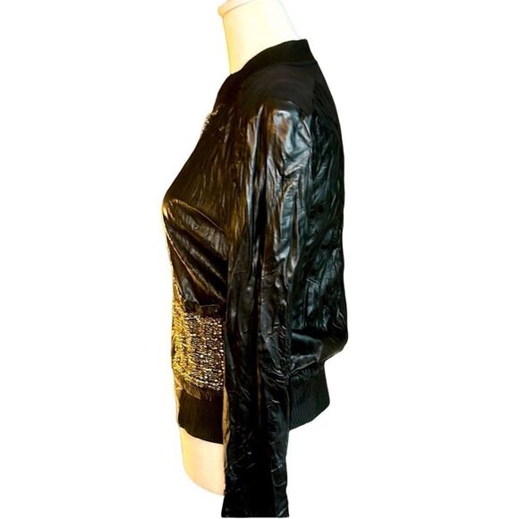 Miss Me Black Metallic Beaded Moto Vegan Leather Jacket - Picture 5 of 11